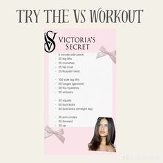 the victoria's secret workout plan is shown with an image of a woman in pink