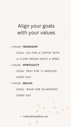 a white poster with the words align your goals with your values and coffee on it