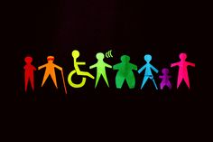 the silhouettes of people in different colors are shown against a black background with text