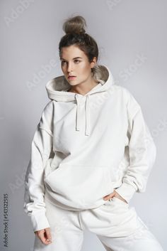 Stock Image: Young woman stylish woman wearing white hoodie White Hoodie, Young Woman, Stylish Women, Adobe Stock, Women Wear, How To Wear, White, Quick Saves, Clothes