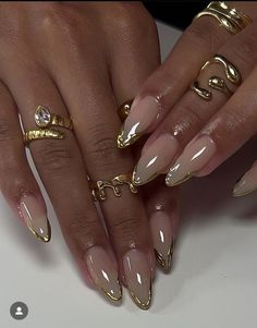 Formal Nails, Girly Acrylic Nails, Funky Nails, Chic Nails, Best Acrylic Nails, Long Acrylic Nails, Gold Nails