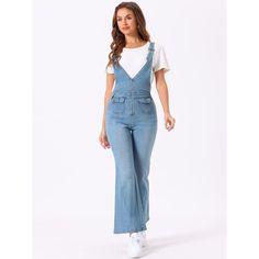 The denim fabric in suspender design, is stretchy and breathable to wear. This jumpsuit can also provide you with the perfect fit for all day long and show your slender figure. The straight leg design with the zip front and flap pockets, greatly adds a stylish look to your suspender and makes you outstanding in the crowd. Pair this with your favorite shirts, jackets, tops, and blouses, and match well with sneakers, flats, and boots for a chic look. Cargo Jumpsuit, Tops And Blouses, Bottom Jeans, Short Sleeve Jumpsuits, Jumpsuit With Sleeves, Leg Design, Hem Style, Bell Bottom, Jeans Jumpsuit