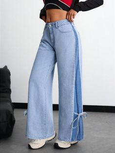 Women's Loose Fit Pocketed Wide Leg Casual Denim Jeans Light Wash Casual   Denim Plain Straight Leg Non-Stretch  Women Clothing, size features are:Bust: ,Length: ,Sleeve Length: Casual Denim Jeans, Denim Pants Fashion, Moda Denim, Salopette Jeans, Estilo Denim, Pockets Fashion, Jeans Light Wash, Mode Jeans, Loose Fit Jeans