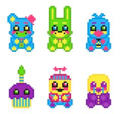 pixel art style animals with different colors and sizes