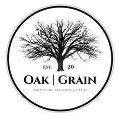 the oak and grain logo is shown in black and white, with a tree on it