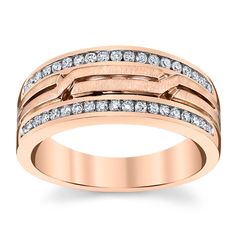 a rose gold ring with diamonds on it