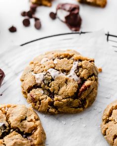 chocolate chip cookies with marshmallows and white icing