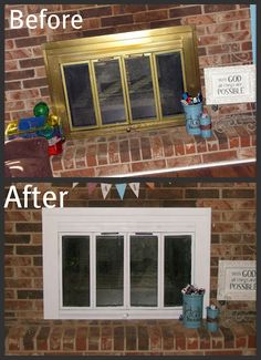 before and after pictures of a brick window