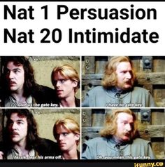 a poster with the caption that says, nat 1 persusion nat 20 intimate