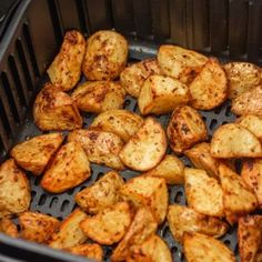 cooked potatoes in an air fryer basket