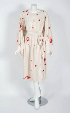 For Sale on 1stDibs - Breathtaking Yves Saint Laurent designer dress ensemble from his 1978 Spring/Summer collection. Such a rarity to find all three pieces together! It is 1970s Style Silk Dresses For Spring, Ysl Haute Couture, Vintage Peasant Dress, Yves Saint Laurent Designer, Champagne Satin Dress, Dress And Shawl, Dress Shawl, Print Silk Dress, Backless Gown