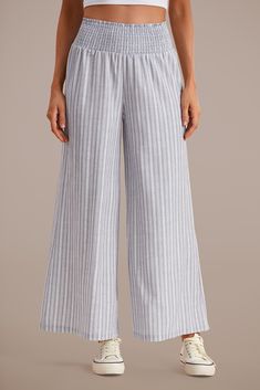 Striped Pants, Neutral Color, Beach Style, Grey Stripes, Neutral Colors, Slip On Sandal, Leg Pants, Wide Leg Pants, Crossbody Bag