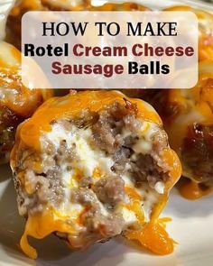 cheese stuffed sausage balls on a plate with text overlay how to make roti cream cheese sausage balls