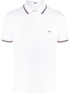 white cotton blend embroidered logo polo collar short front button fastening short sleeves straight hem