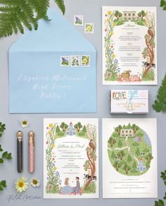 the wedding stationery is laid out and ready to be used