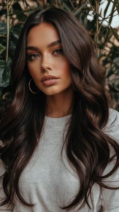 Fall hair color dark Dark Hair With Hazel Eyes, Dark Red Hair Blue Eyes, Brunette Hair 2024, Dark Brown With Red Undertones, Fall 2024 Hair Color Trends Brunette, Brunette Winter Hair, Brunette Color Ideas, Perfect Brown Hair, Dark Red Brown Hair