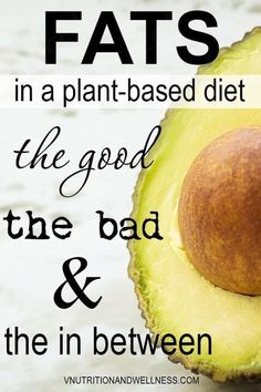 an avocado with the words, fats in a plant - based diet