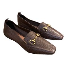 New Raye Caylee Loafer Gold Horsebit Croc Embossed Leather In Chocolate Made In Brazil Croc Embossed Leather Upper Gold Horse Bit At Vamp Heel Pull Tab Cushioned Footbed Size Us 6 New Unworn Will Ship Without Manufacturer’s Box 1030-30 M E Elegant Brown Square Toe Flats, Elegant Faux Leather Flats For Work, Faux Leather Almond Toe Flats For Office, Almond Toe Faux Leather Flats For Office, Chic Faux Leather Flats For Office, Chic Brown Flats For Business Casual, Chic Brown Business Flats, Elegant Brown Flat Oxfords, Chic Brown Oxfords With Flat Heel