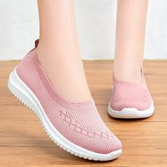 Casual Breathable Flyknit Soft Sole Plus Size Sneakers Casual Pink Walking Shoes With Round Toe, Casual Pink Slip-on Sneakers With Round Toe, Trendy Slip-on Flat Sneakers, Casual Breathable Slip-on Sneakers, Pink Flat Slip-on Sneakers, Trendy Flat Slip-on Sneakers, Trendy Breathable Slip-on Sneakers With Round Toe, Breathable Flat Walking Shoes, Pink Slip-on Flat Sneakers