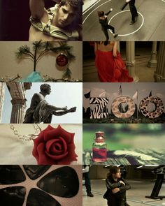 the collage has many different pictures and words on it, including an image of a woman in a red dress