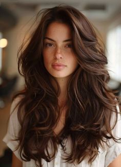 Dark Bayalage, Multidimensional Brunette, Autumn Balayage, Rich Brunette Hair, Layered Hair With Bangs, Rich Brunette, Brown Hair Inspo, Chocolate Brown Hair