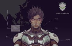 an anime character is standing in front of a world map and features information about him