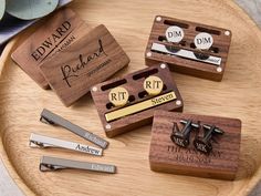 🔔Welcome to my shop! This is an exquisite gift box specially designed for groomsmen, grooms, fathers, boyfriends. The gift box is made of wood, which is both elegant and functional. A pair of stainless steel cufflinks and a stainless steel tie bar are included in the gift box, which is simple and stylish, suitable for any occasion. You can also engrave your name and wedding date on the cufflinks and tie clips to make this special day even more memorable. Detail: Material: Cufflinks and tie clip Wedding Cufflinks With Gift Box For Father's Day, Groom Cufflinks, Engraved Cuff