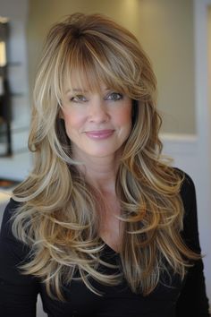 Hairstyle Long Layers Haircuts, Young Hairstyles, Long Layers With Bangs Over 40, Long Layered Haircuts With Bangs, Bangs 2024 Long Hair, Long Layered Haircuts 2024, Long Hair With Bangs 2024, Very Layered Hair Medium Over 50 2024, Long Hair Older Women