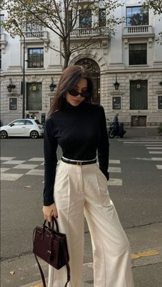 Luxury Chic Cream Pants, Chic Fitted Cream Pants, Elegant Cream Wide-leg Pants, Elegant Cream Ankle-length Pants, Cream Wide-leg Pants With Belt Loops