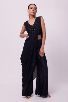 Embroidered chikan embroidered crop top and flared pant Cutdana Embroidery, Draped Saree, Sharara Suits, Embroidered Crop Tops, Embroidered Sarees, Drape Saree, Sequin Blouse, Sarees Silk, Black Crop Top