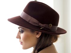 Chocolate City Trilby Elegant Brown Wool Fedora, Vintage Brown Fedora Cloche Hat, Brown Trilby Hat, Vintage Brown Fedora Hat, Military Style Brown Hat With Curved Brim, Chocolate City, Summer Hats For Women, Trilby Hat, Adjustable Headband