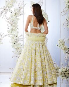 This lime yellow lehenga set features all over assorted floral white sequin embroidery. The blouse comes with tassels and the outfit is paired with a matching net dupatta.From Seema Gujral's Tuscan Summer collection. DELIVERY TIMEPlease allow 4 months for your outfit to arrive. FABRIC DETAILSNet Professional cleaning only. Yellow Floral Lehenga, Tuscan Summer, Cocktail Outfits, Seema Gujral, Floral Lehenga, Indian Outfits Lehenga, Yellow Lehenga, Lime Yellow, Traditional Indian Dress