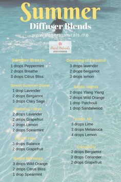 Summer Diffuser Blends, Summer Essential Oils, Doterra Diffuser Blends, Essential Oil Diffuser Blends Recipes, Essential Oils Guide, Essential Oil Diffuser Recipes, Oil Diffuser Recipes, Essential Oil Blends Recipes, Essential Oil Mixes