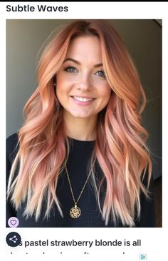 Peachy Highlights Hair, Peach Copper Hair Color, Low Lights On A Strawberry Blonde, Pastel Copper Hair, Cherry Blonde Balayage, Dark Strawberry Blonde Hair Color, Pastel Peach Hair, Dirty Strawberry Blonde Hair, Subtle Strawberry Blonde