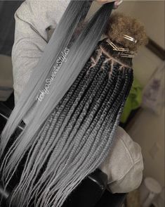 Grey And Black Braids Hairstyles, Box Braids With Grey Highlights, Black And Gray Box Braids, Platinum Braids On Black Women, Grey Box Braids, Grey Hair Braids, Black Hair Protective Styles, Rasta Hair, Hair Braid Patterns