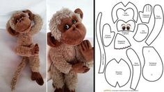 a stuffed monkey is shown with instructions for making it