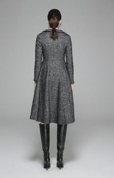 Womens Grey Wool Coat Wool Jacket Winter Coat(1373) Chic Long Sleeve Pleated Outerwear, Chic Pleated Long Sleeve Outerwear, Long Sleeve Pleated Winter Outerwear, Pleated Long Sleeve Winter Outerwear, Fall Pleated Long Sleeve Outerwear, Winter Pleated Workwear Outerwear, Chic Black A-line Outerwear, Knee-length Winter Workwear Outerwear, Knee-length Winter Outerwear For Work