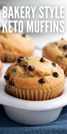 Close up shot of a keto chocolate chip muffin. Keto Chocolate Chip Muffins, Low Carb Muffin, Low Carb Muffin Recipes, Keto Muffin Recipe, Sugary Treats, Keto Muffins, Almond Flour Muffins, Low Carb Low Fat Recipes, Low Carb Muffins