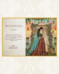 a wedding card with an image of two people