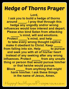 a yellow and black sign with the words hedg of thomas prayer