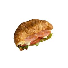 a croissant sandwich with ham and lettuce