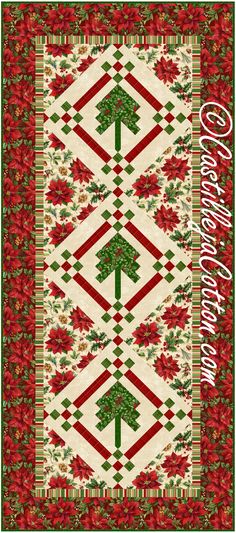 a quilted christmas tree with poinsettis and holly on the bottom is shown