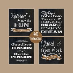 four chalkboard signs with different phrases on them