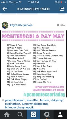 the montessoi day may list is shown in pink and white with words on it