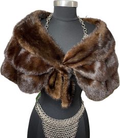 Yummy soft Mink Shrug, Lining in great conditionThe closure is a crossover Great large collar.12" long from nap of neck downThis for a XS to a SmallMonogrammed in the lining Brown Shawl, Shawl Wedding, Wedding Attire, Vintage Brown, Crossover, Knitted Scarf, Crochet Necklace, Shawl, Acting