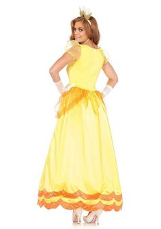 legavenue.com Sunflower Princess Sunflower Princess Dress, Work Appropriate Costumes, Princess Daisy Costume, Daisy Costume, Princess Peach Costume, Peach Costume, Bright Yellow Dress, Long Flowy Skirt, Princess Daisy