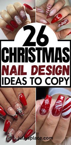 Nail Designs Christmas Short, Nail Art Designs Almond, Christmas Short Nails, Christmas Candy Nails, Nail Designs Holiday, Nail Art Designs Christmas, Festive Nail Ideas, Sparkly Christmas Nails, Season Nails