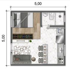 the floor plan for a small apartment with an open kitchen and living room in it