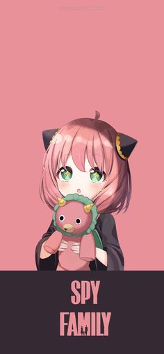 an anime character holding a stuffed animal with the caption's name on it