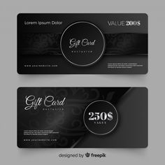 two gift cards with black and white designs